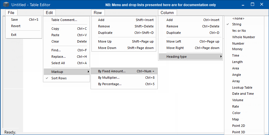 Menu Options Table Editor